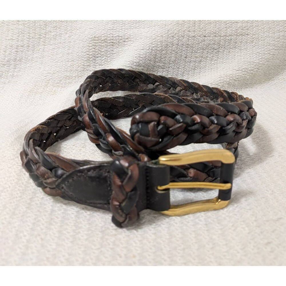 Coal Haan Leather Braided Belt Brown & Black Gold Color Buckle Unisex Marked 34